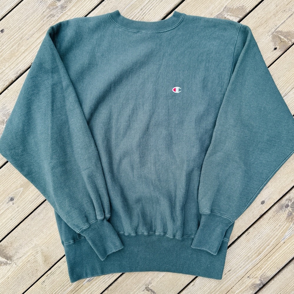 Vintage 90s Champion Reverse Weave Sweatshirt L USA Green Small Logo Blank